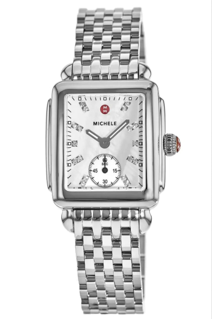 MICHELE DECO MID MOTHER OF PEARL DIAMOND DIAL STEEL WATCH