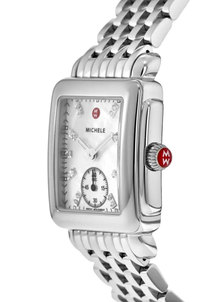 MICHELE DECO MID MOTHER OF PEARL DIAMOND DIAL STEEL WATCH