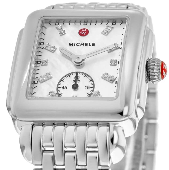MICHELE DECO MID MOTHER OF PEARL DIAMOND DIAL STEEL WATCH