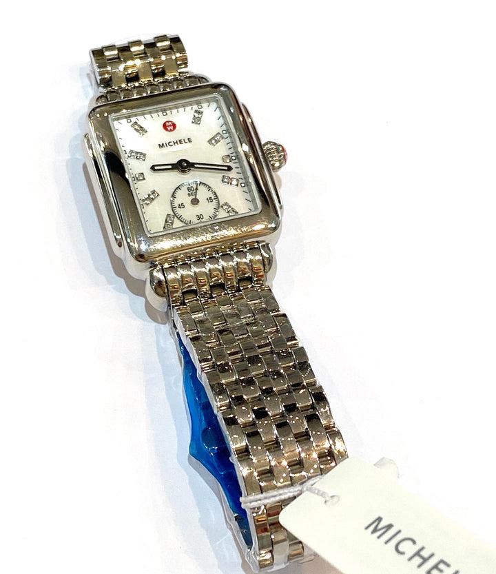 MICHELE DECO MID MOTHER OF PEARL DIAMOND DIAL STEEL WATCH