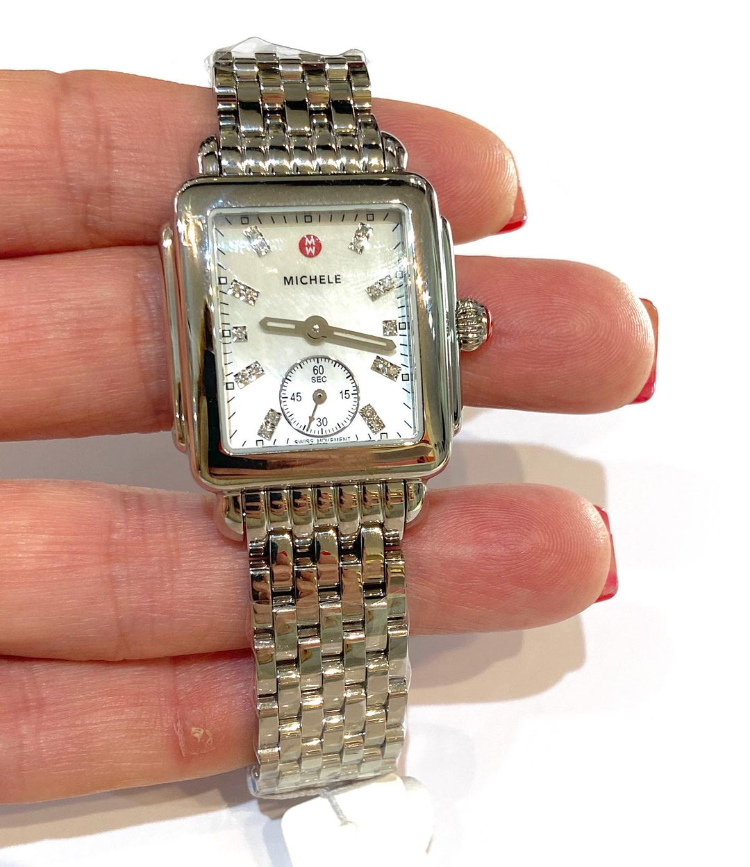 MICHELE DECO MID MOTHER OF PEARL DIAMOND DIAL STEEL WATCH