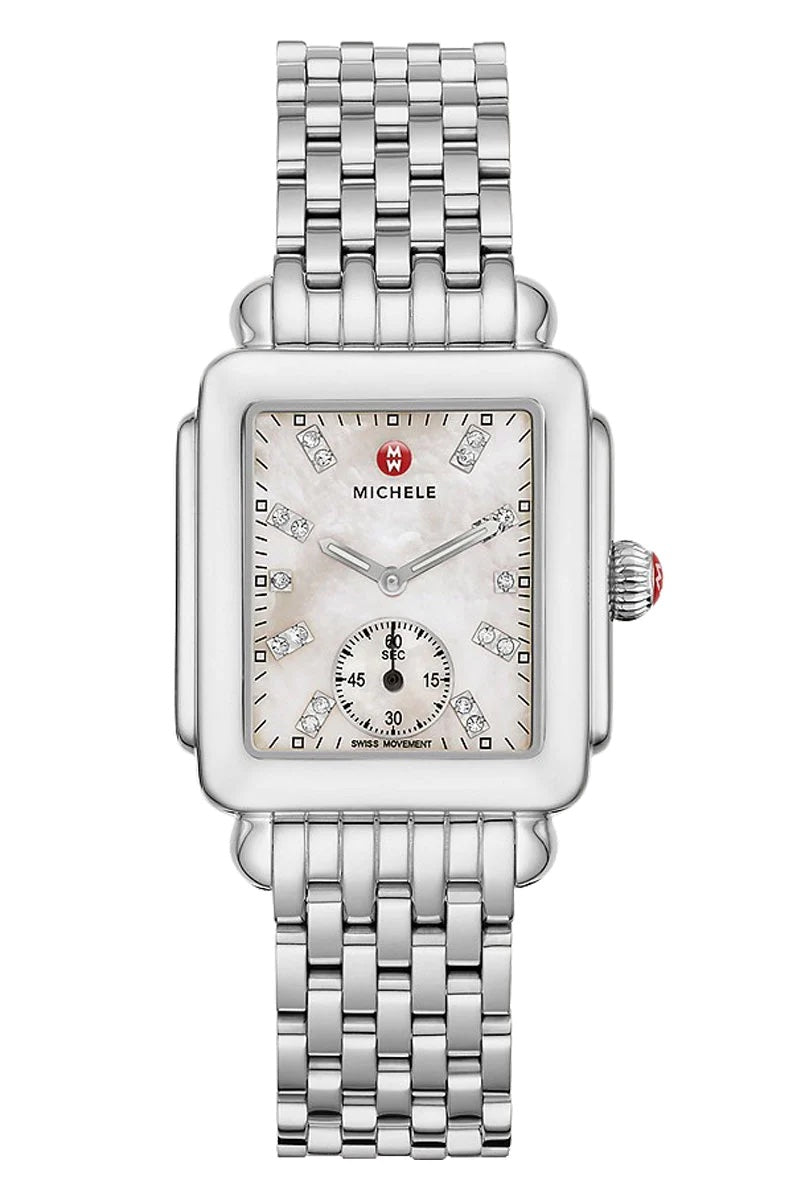 MICHELE DECO MID MOTHER OF PEARL DIAMOND DIAL STEEL WATCH