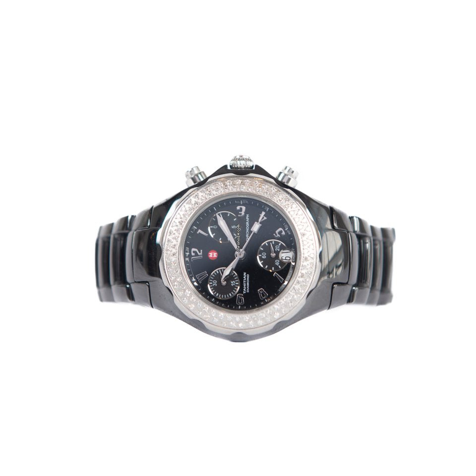 MICHELE TAHITIAN BLACK CERAMIC CHRONOGRAPH DIAMOND LADIES WATCH
