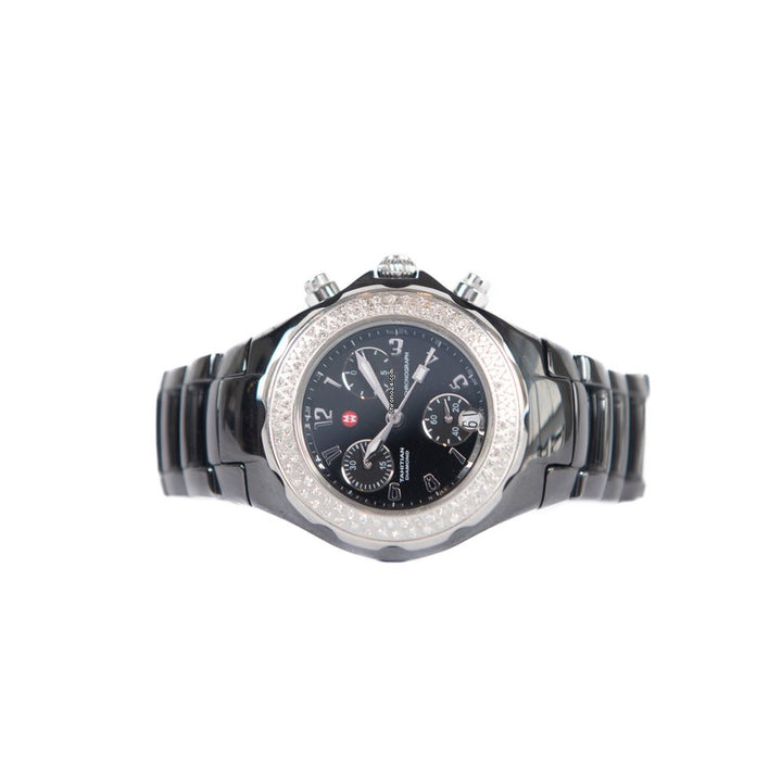 MICHELE TAHITIAN BLACK CERAMIC CHRONOGRAPH DIAMOND LADIES WATCH