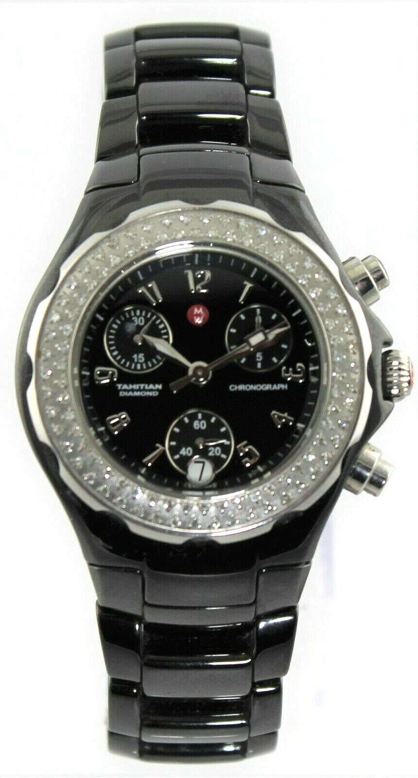 MICHELE TAHITIAN BLACK CERAMIC CHRONOGRAPH DIAMOND LADIES WATCH