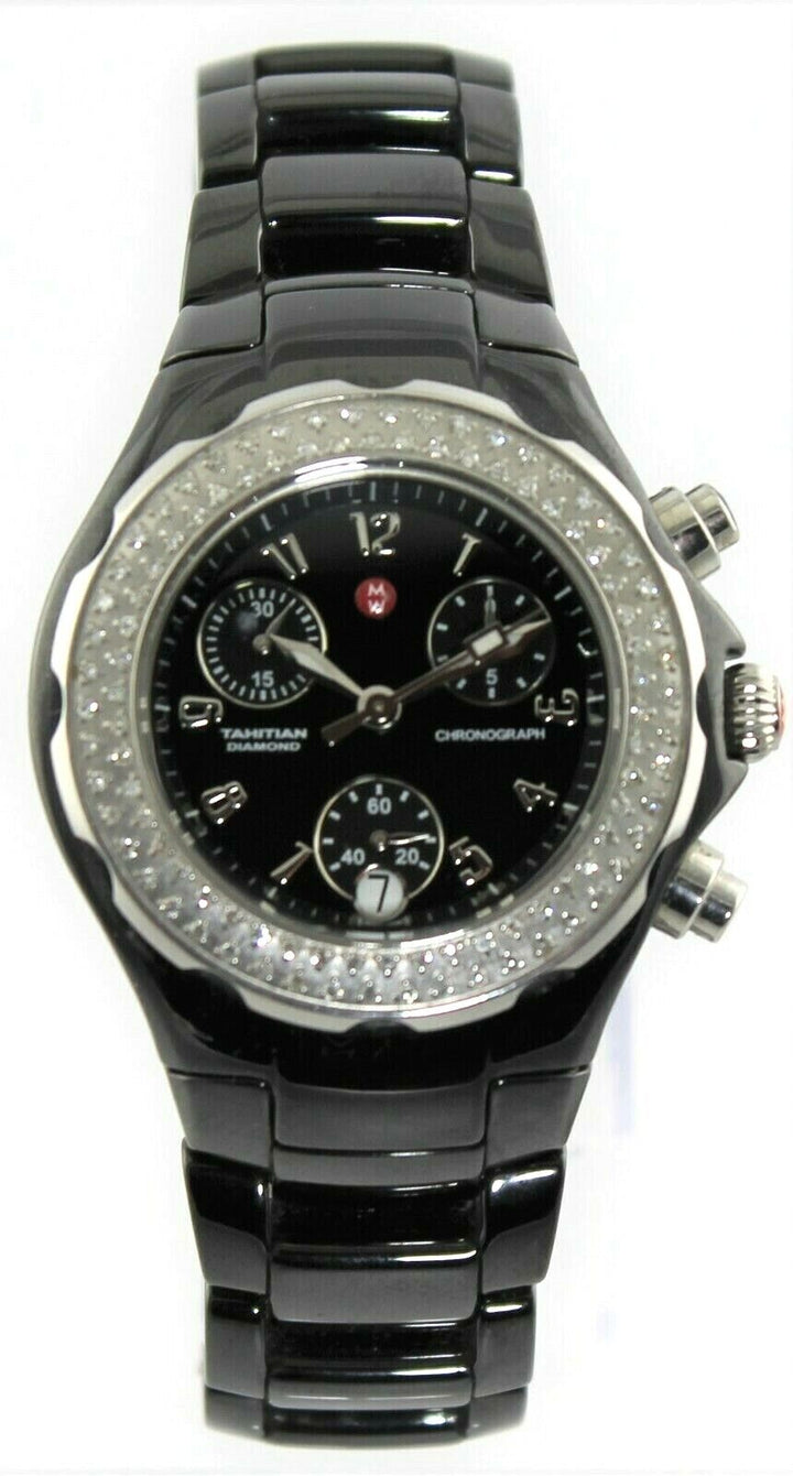 MICHELE TAHITIAN BLACK CERAMIC CHRONOGRAPH DIAMOND LADIES WATCH