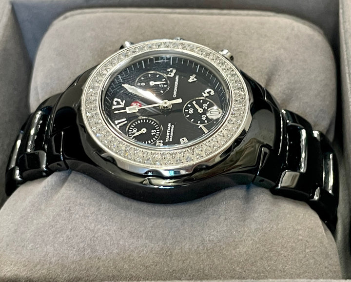 MICHELE TAHITIAN BLACK CERAMIC CHRONOGRAPH DIAMOND LADIES WATCH