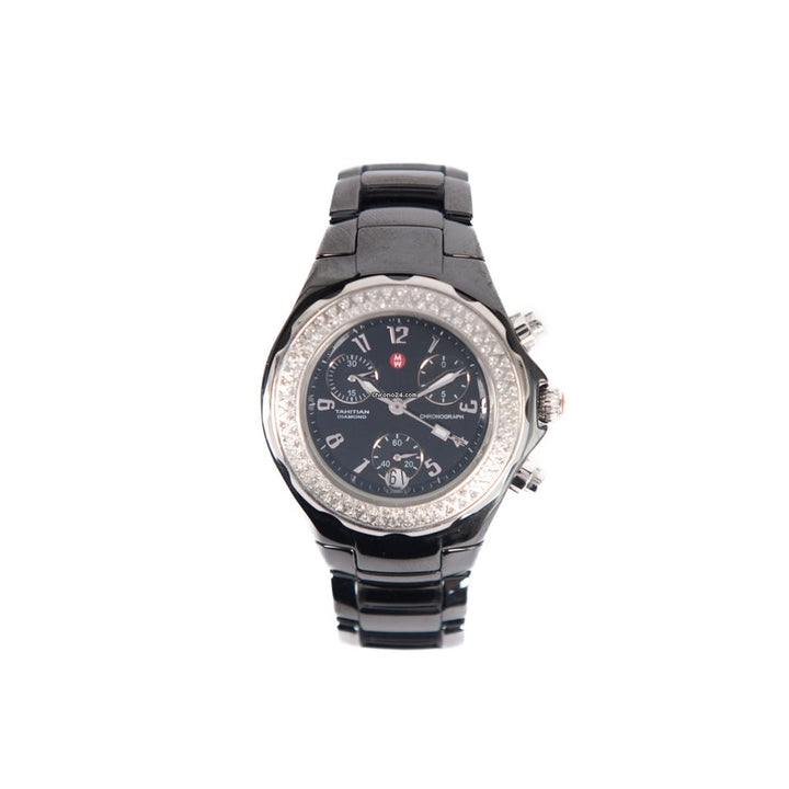 MICHELE TAHITIAN BLACK CERAMIC CHRONOGRAPH DIAMOND LADIES WATCH