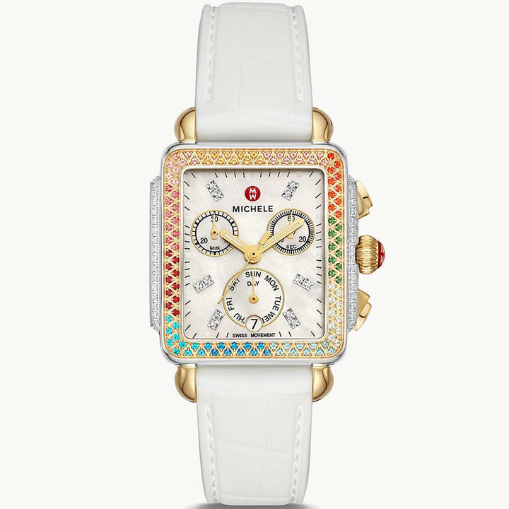 MICHELE 33X35MM DECO CAROUSEL DIAMOND RAINBOW BEZEL WATCH