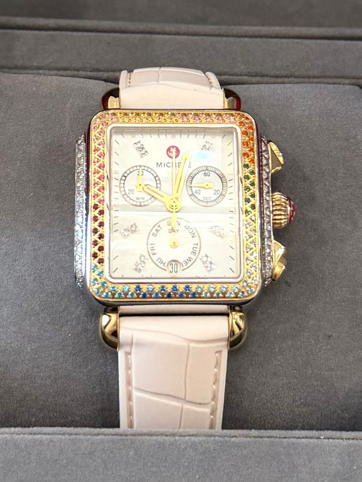 MICHELE 33X35MM DECO CAROUSEL DIAMOND RAINBOW BEZEL WATCH