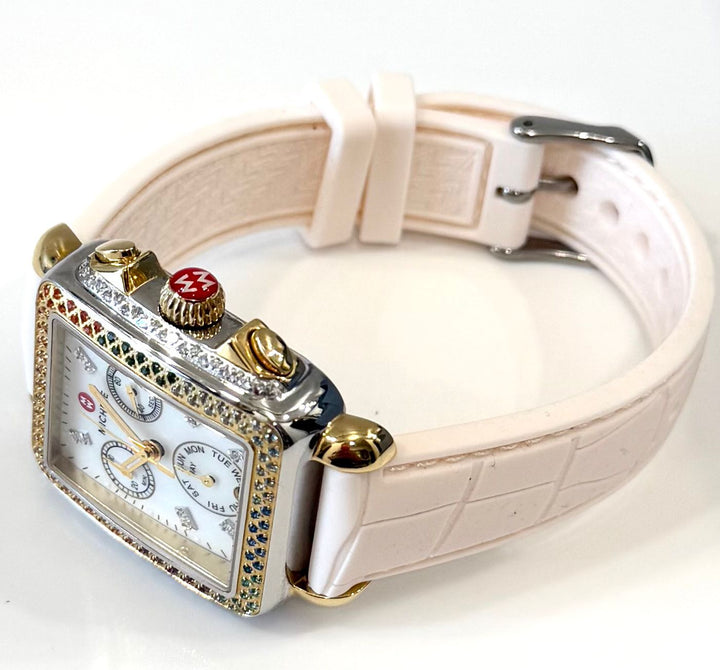 MICHELE 33X35MM DECO CAROUSEL DIAMOND RAINBOW BEZEL WATCH