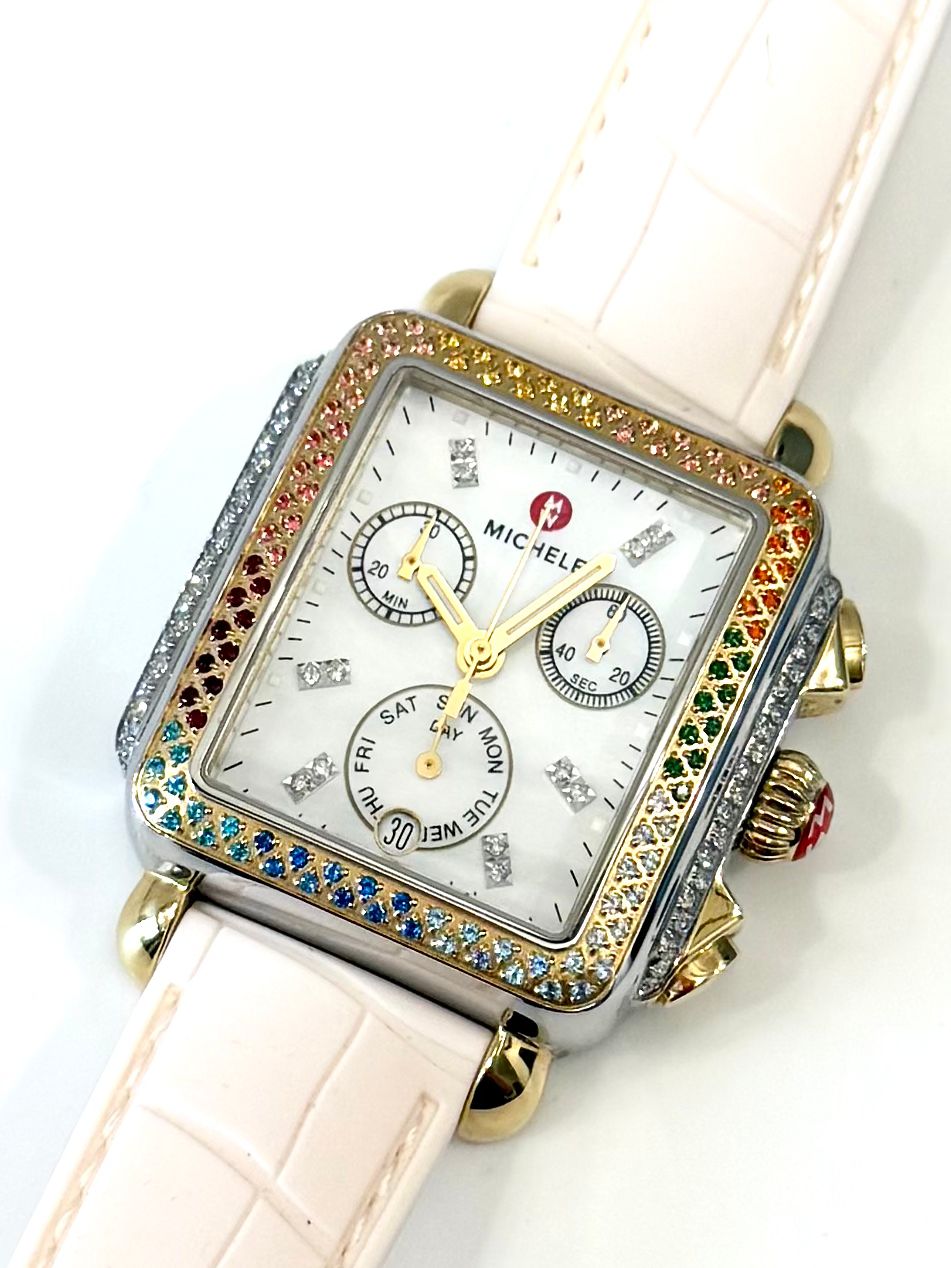 MICHELE 33X35MM DECO CAROUSEL DIAMOND RAINBOW BEZEL WATCH