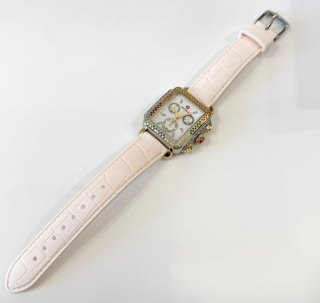 MICHELE 33X35MM DECO CAROUSEL DIAMOND RAINBOW BEZEL WATCH