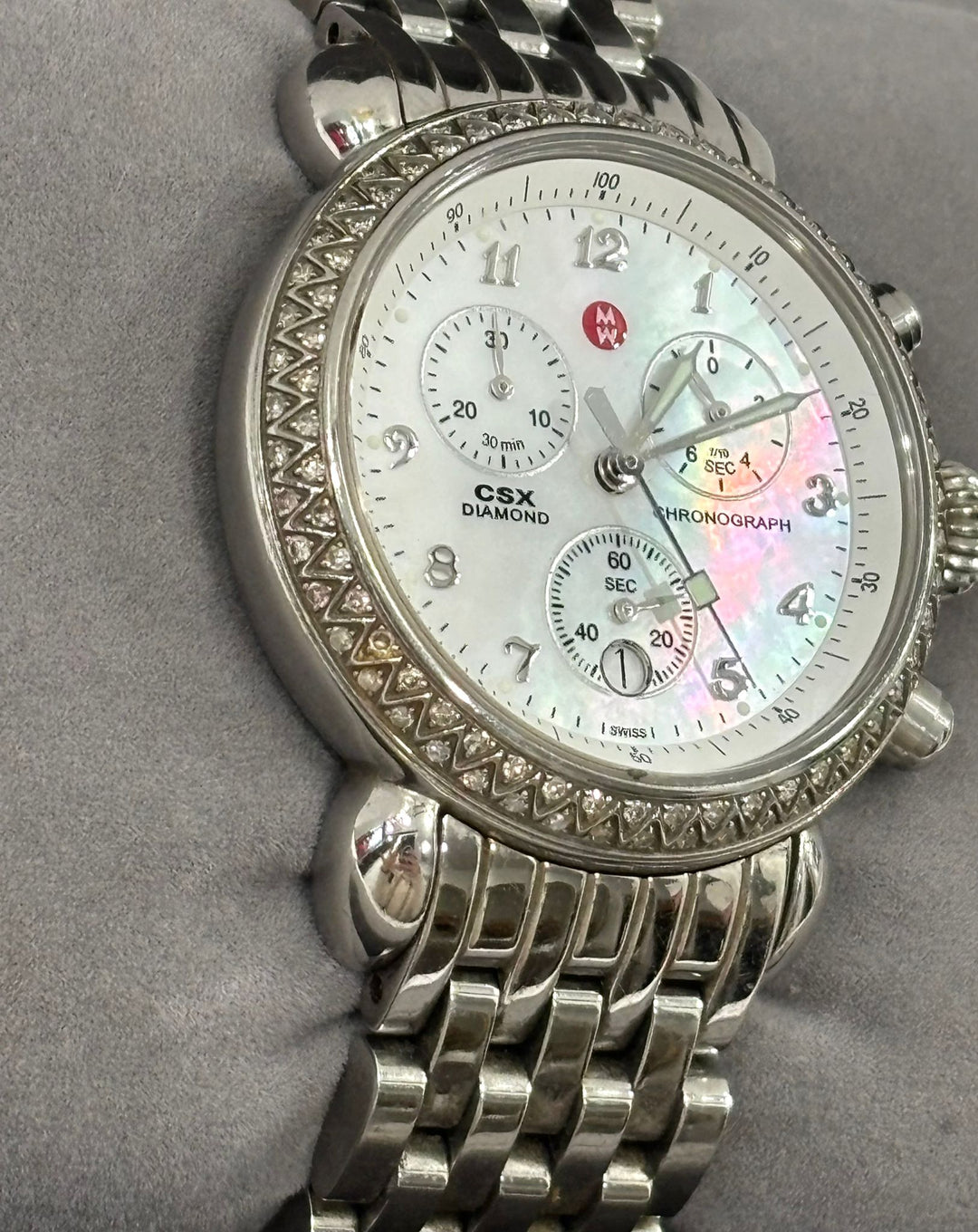 MICHELE CSX DIAMOND CHRONOGRAPH STEEL MOP LADIES WATCH