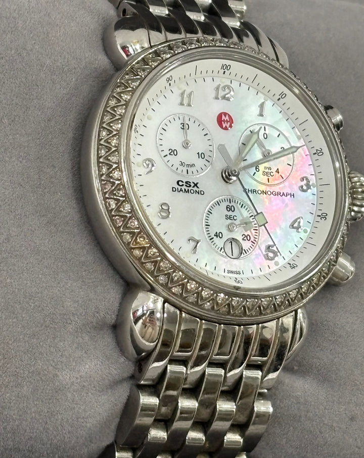 MICHELE CSX DIAMOND CHRONOGRAPH STEEL MOP LADIES WATCH