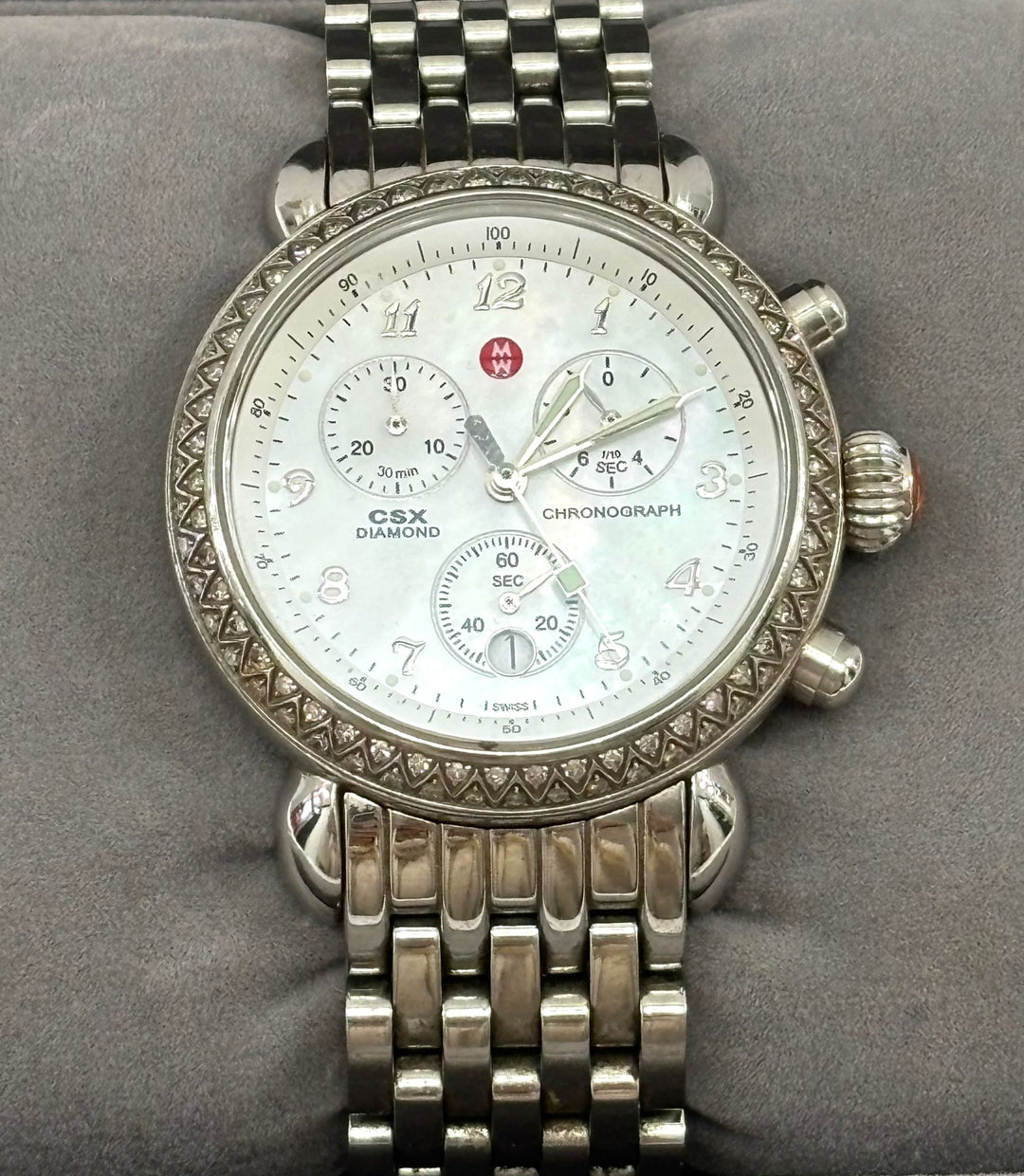 MICHELE CSX DIAMOND CHRONOGRAPH STEEL MOP LADIES WATCH