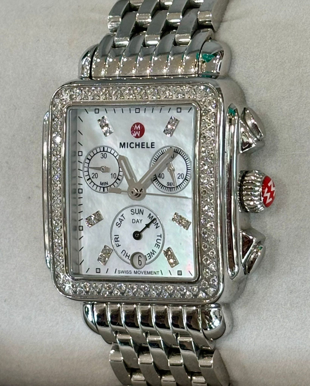 MICHELE MWW06A000775 DECO STAINLESS DIAMOND WATCH