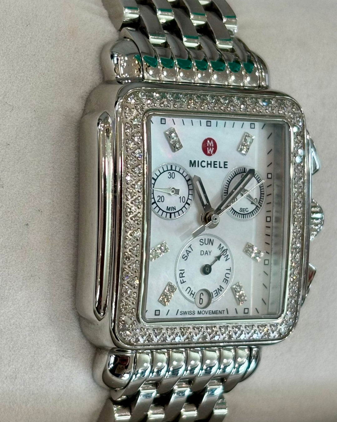 MICHELE MWW06A000775 DECO STAINLESS DIAMOND WATCH