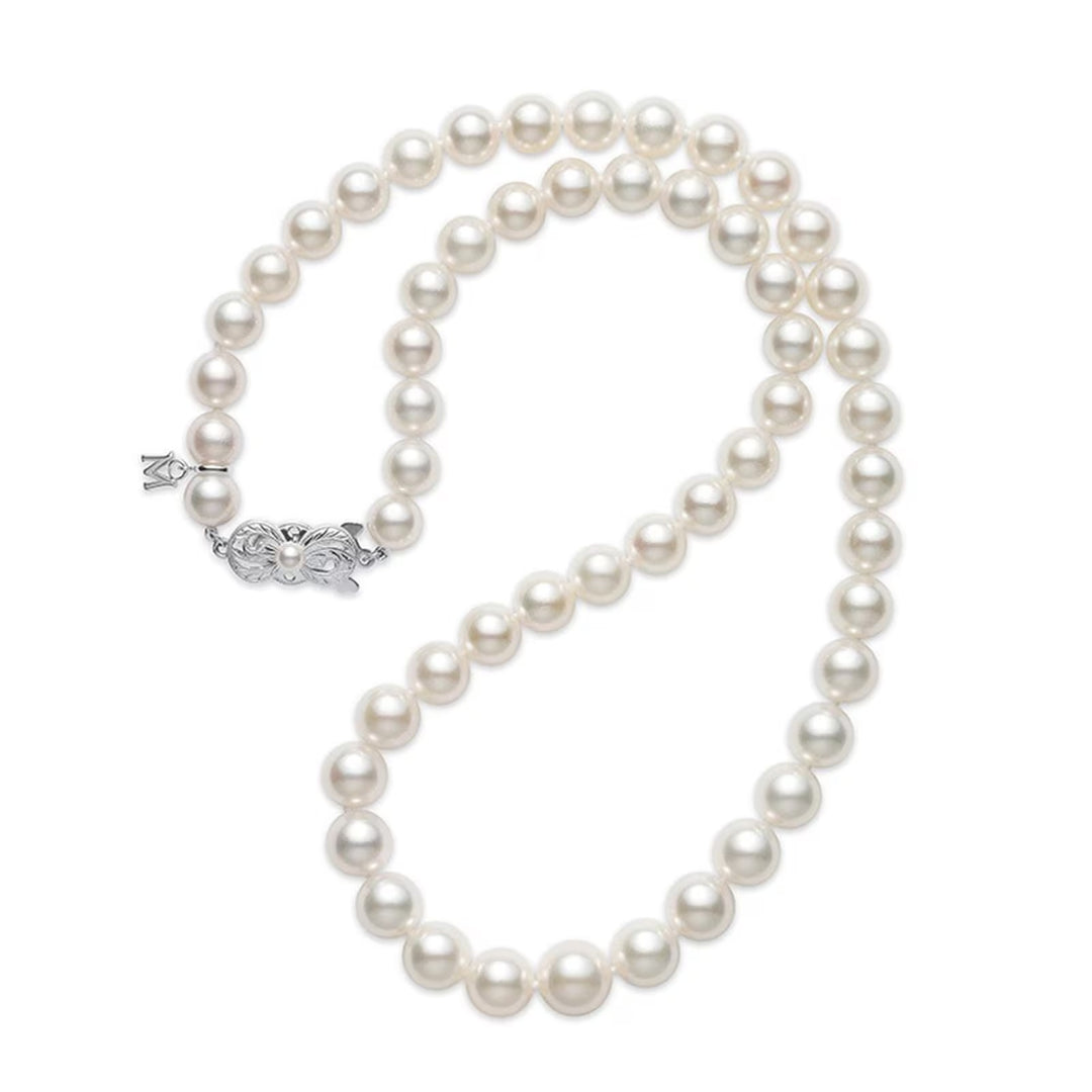 MIKIMOTO 18K WHITE GOLD LONG AKOYA CULTURED PEARL NECKLACE