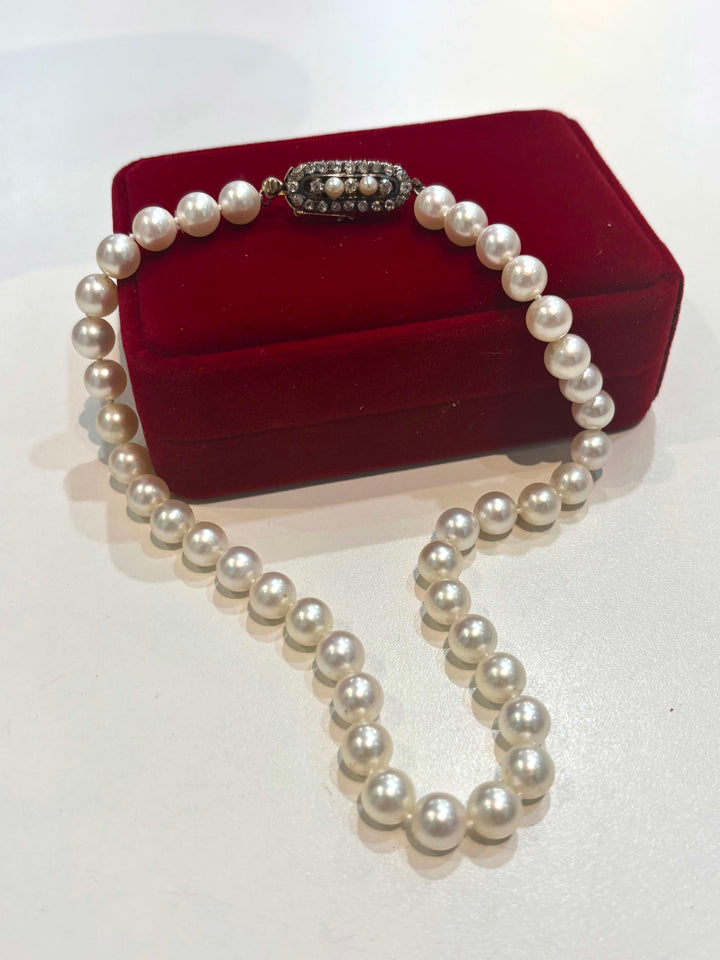 MIKIMOTO AKOYA PEARL 14K WHITE GOLD CHOKER NECKLACE