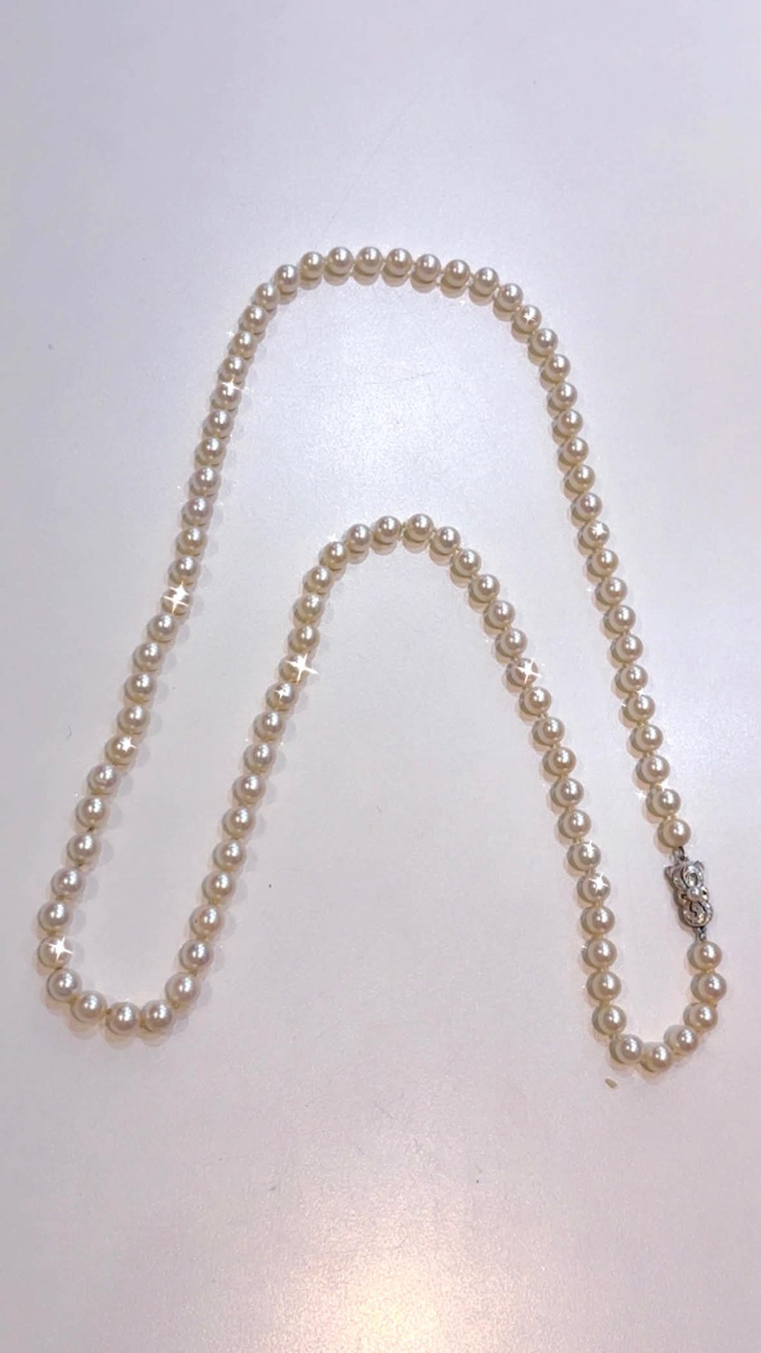MIKIMOTO 18K WHITE GOLD LONG AKOYA CULTURED PEARL NECKLACE