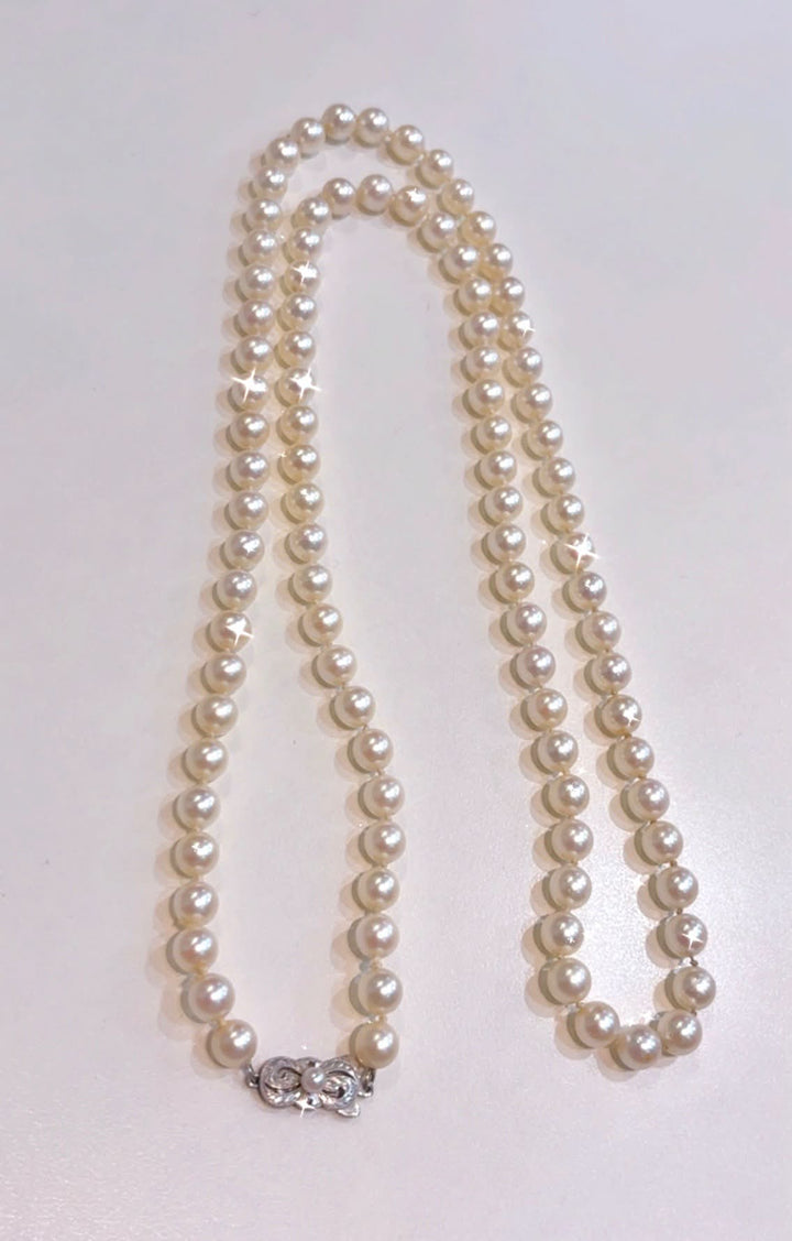 MIKIMOTO 18K WHITE GOLD LONG AKOYA CULTURED PEARL NECKLACE