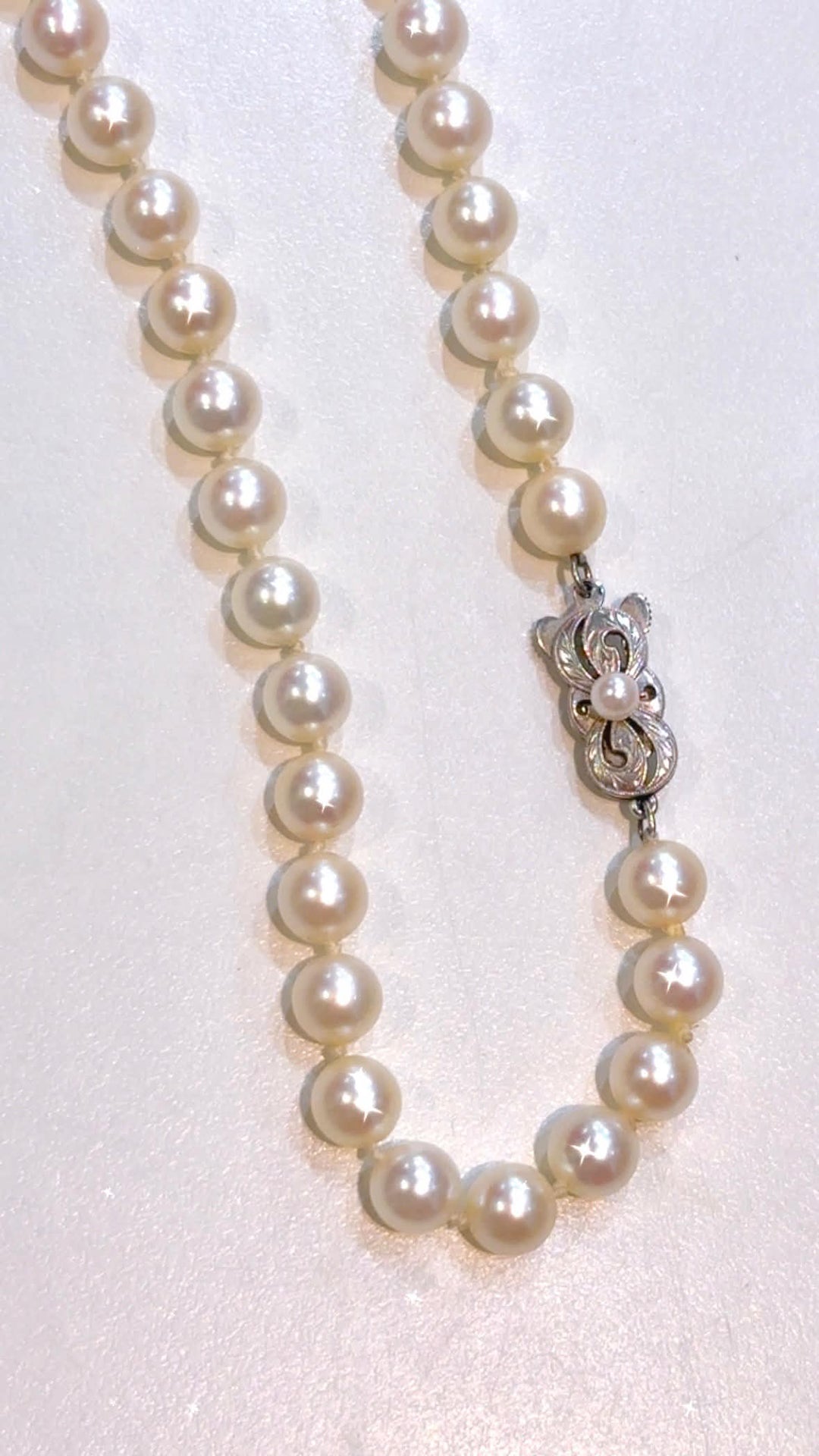 MIKIMOTO 18K WHITE GOLD LONG AKOYA CULTURED PEARL NECKLACE