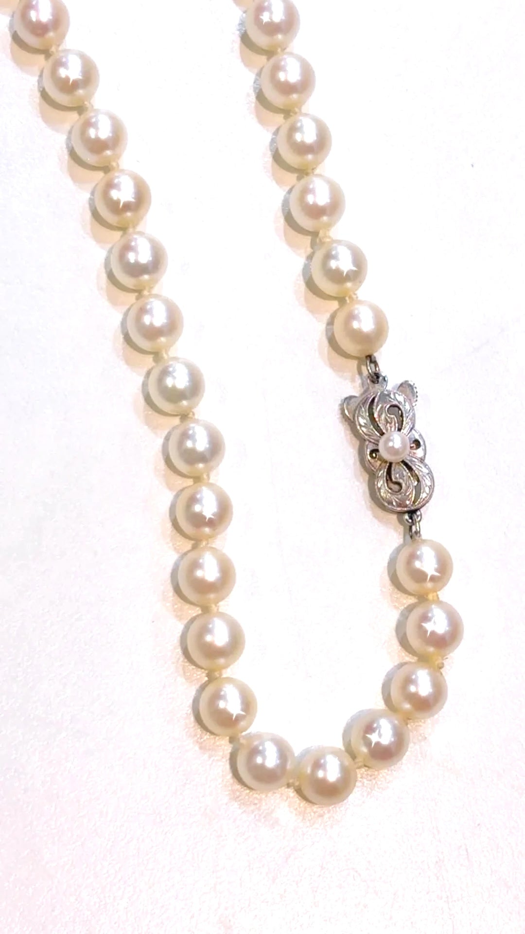 MIKIMOTO 18K WHITE GOLD LONG AKOYA CULTURED PEARL NECKLACE
