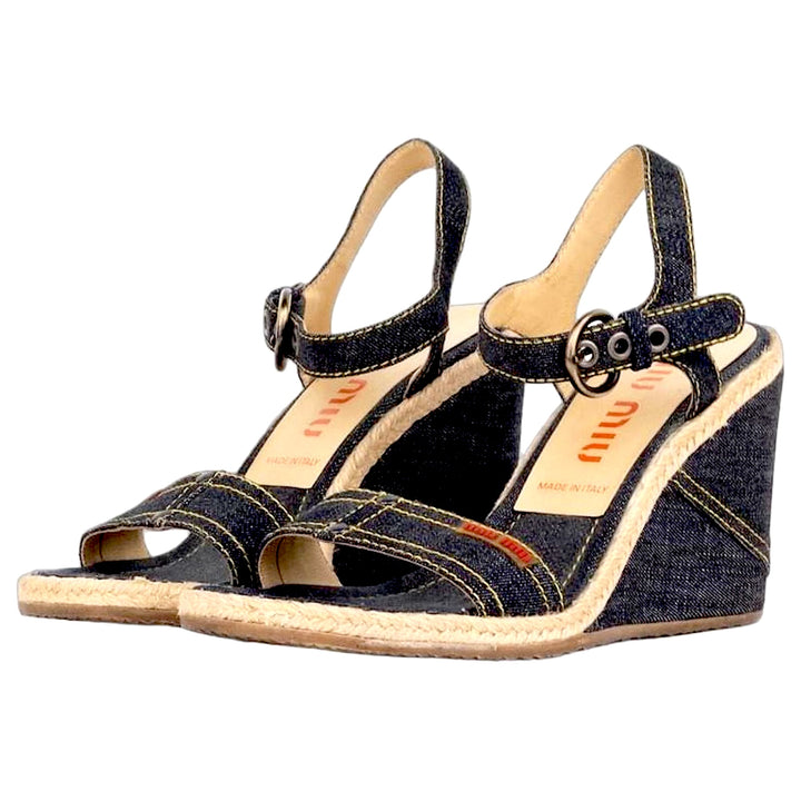 MIU MIU DENIM WEDGE HEEL ESPADRILLS