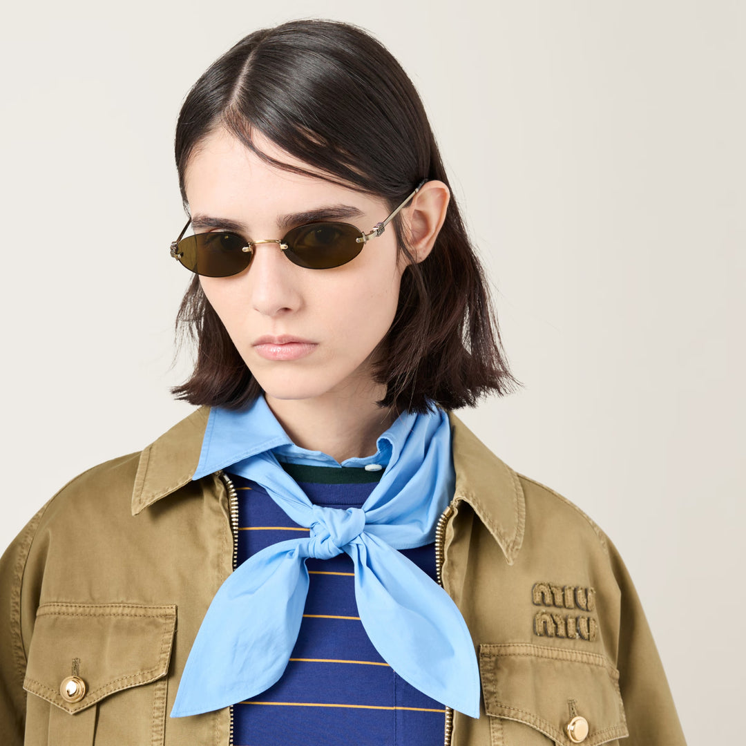 MIU MIU MUA54S OVAL FRAME LOGO SUNGLASSES IN LODEN GREEN