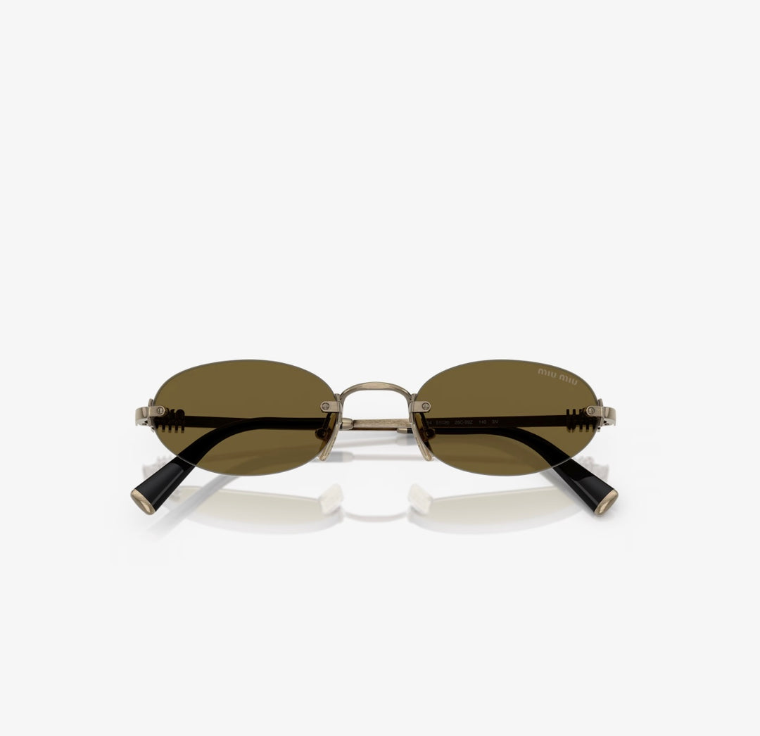 MIU MIU MUA54S OVAL FRAME LOGO SUNGLASSES IN LODEN GREEN