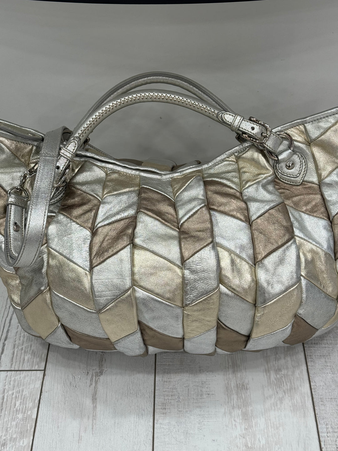 MIU MIU METALLIC LEATHER HARLEQUIN TOTE BAG