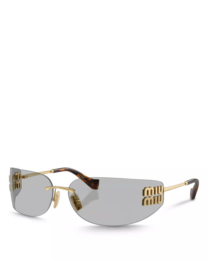 MIU MIU RIMLESS LOGO METAL RECTANGLE SUNGLASSES