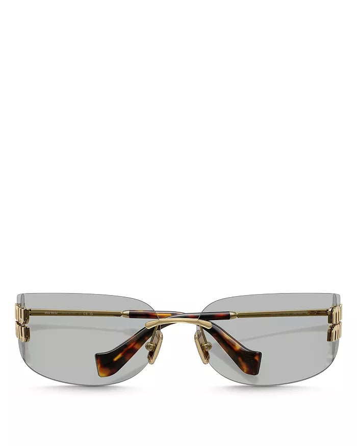 MIU MIU RIMLESS LOGO METAL RECTANGLE SUNGLASSES