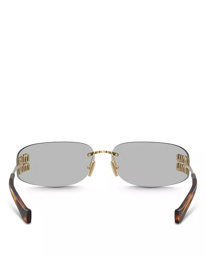 MIU MIU RIMLESS LOGO METAL RECTANGLE SUNGLASSES