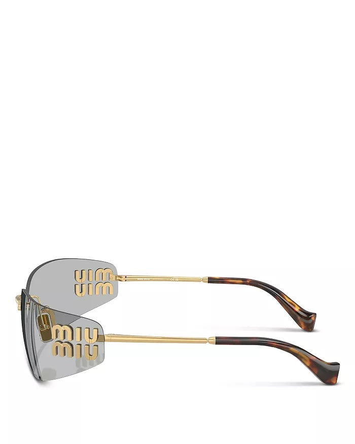 MIU MIU RIMLESS LOGO METAL RECTANGLE SUNGLASSES