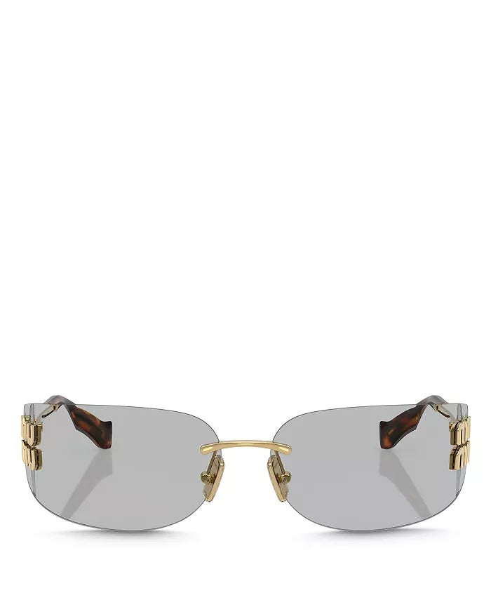 MIU MIU RIMLESS LOGO METAL RECTANGLE SUNGLASSES