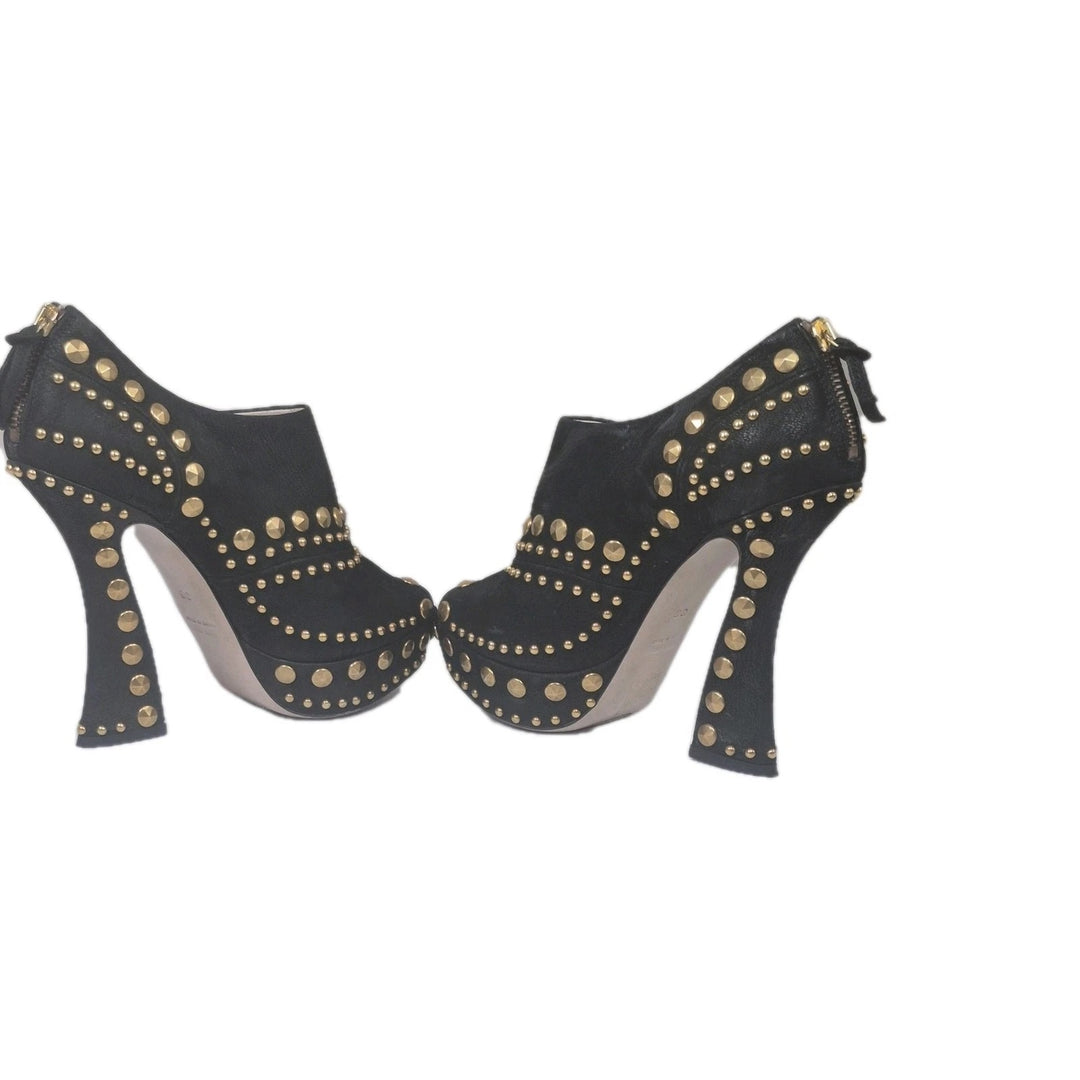MIU MIU STUDDED SUEDE PLATFORM MARY JANE PUMPS