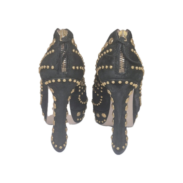 MIU MIU STUDDED SUEDE PLATFORM MARY JANE PUMPS