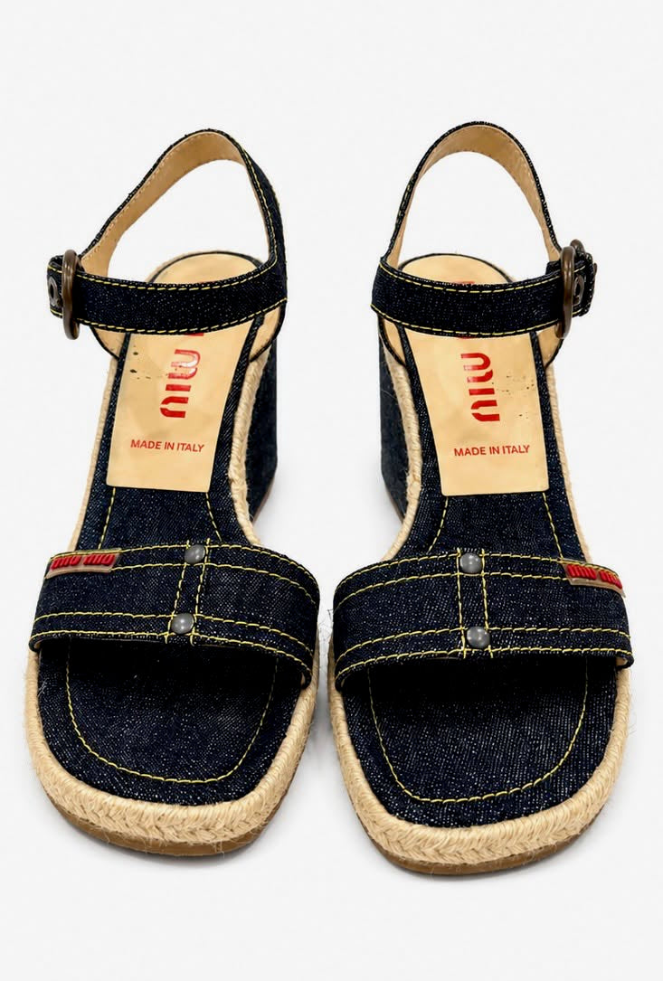 MIU MIU DENIM WEDGE HEEL ESPADRILLS