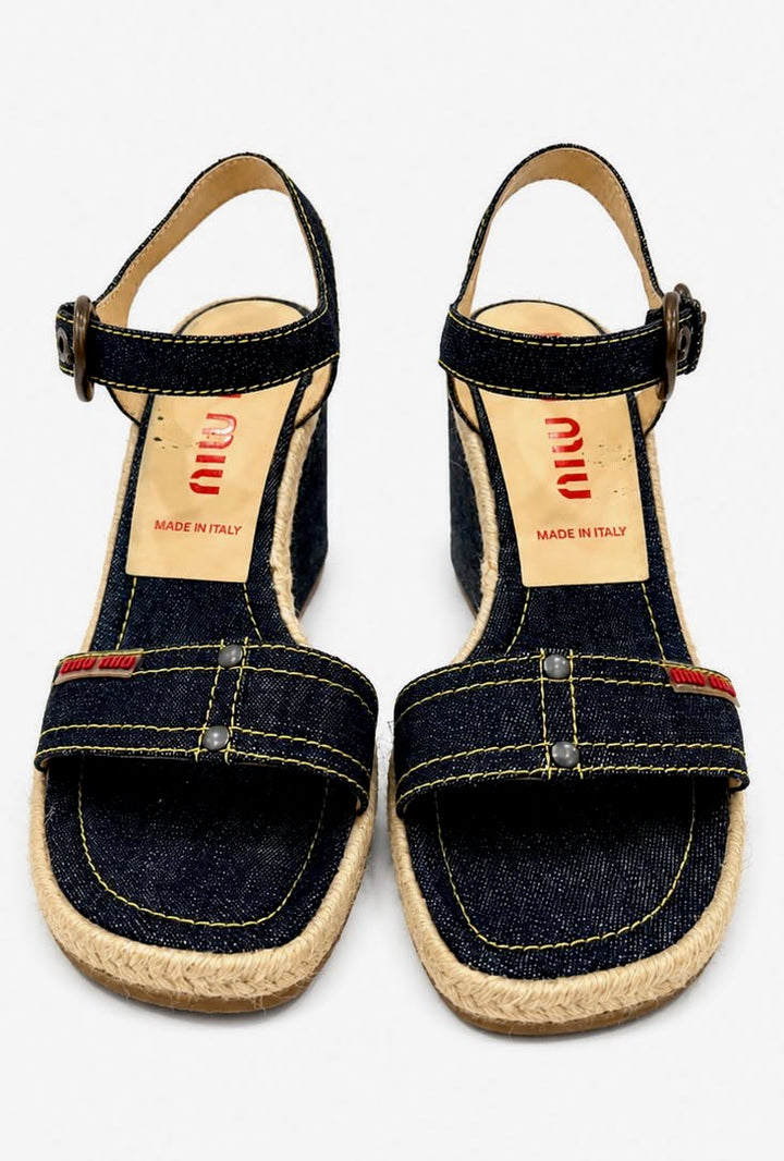 MIU MIU DENIM WEDGE HEEL ESPADRILLS