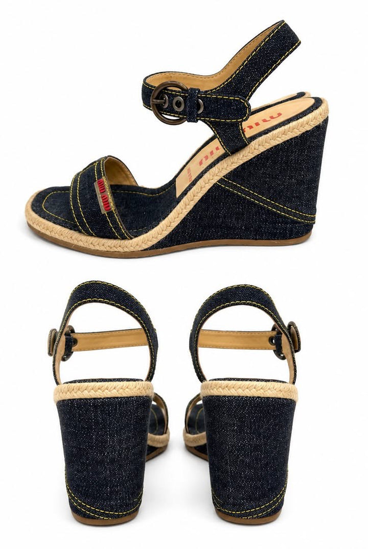 MIU MIU DENIM WEDGE HEEL ESPADRILLS