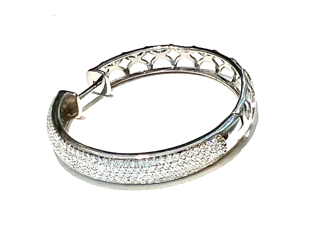 MONARCH ITALY STERLING SILVER PAVE CRYSTALS HOOP EARRINGS