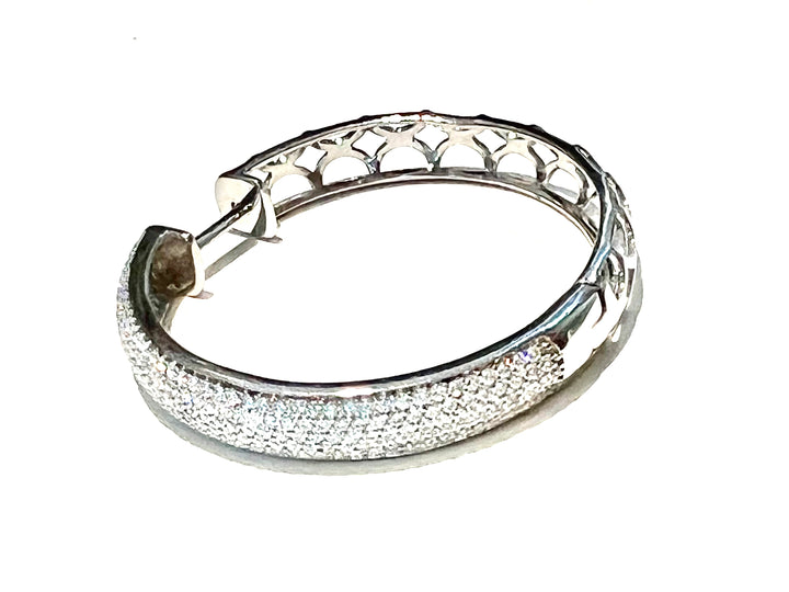 MONARCH ITALY STERLING SILVER PAVE CRYSTALS HOOP EARRINGS