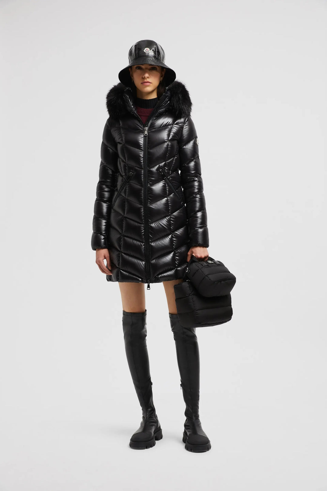 MONCLER FULMARUS FAUX FUR TRIMMED HOODED LONG DOWN COAT