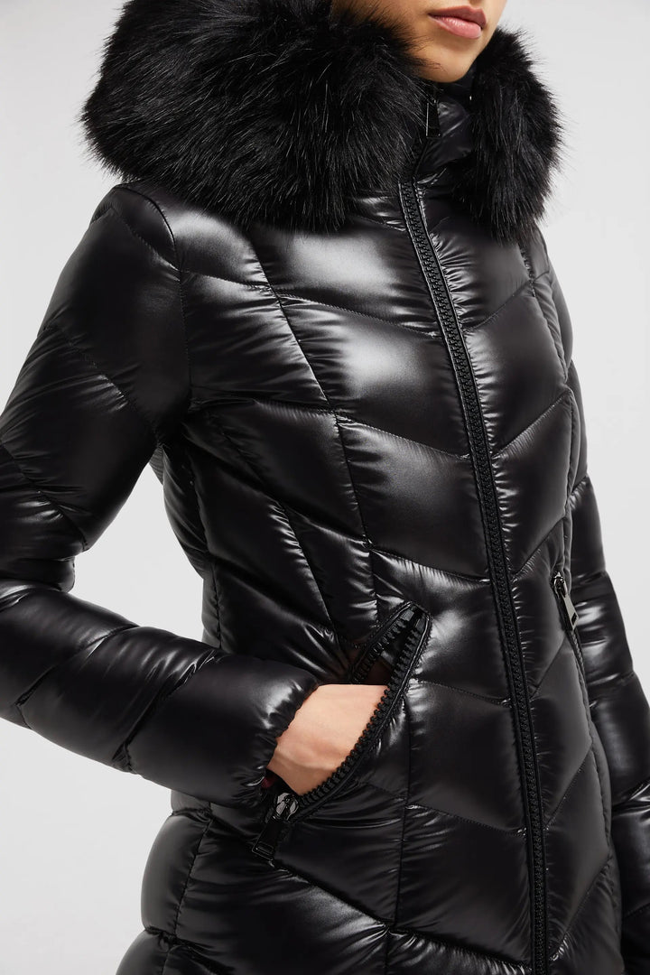 MONCLER FULMARUS FAUX FUR TRIMMED HOODED LONG DOWN COAT