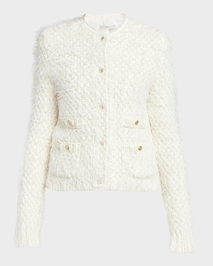 MONCLER FUZZY WOOL BLEND KNIT &amp; QUILTED DOWN JACKET