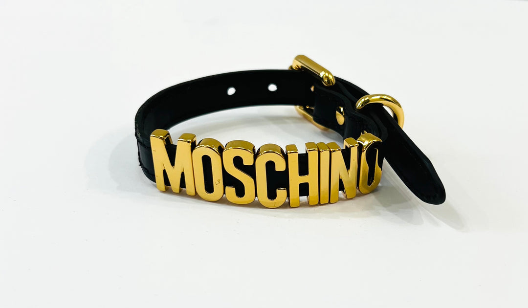 MOSCHINO LOGO PLAQUE DOG COLLAR