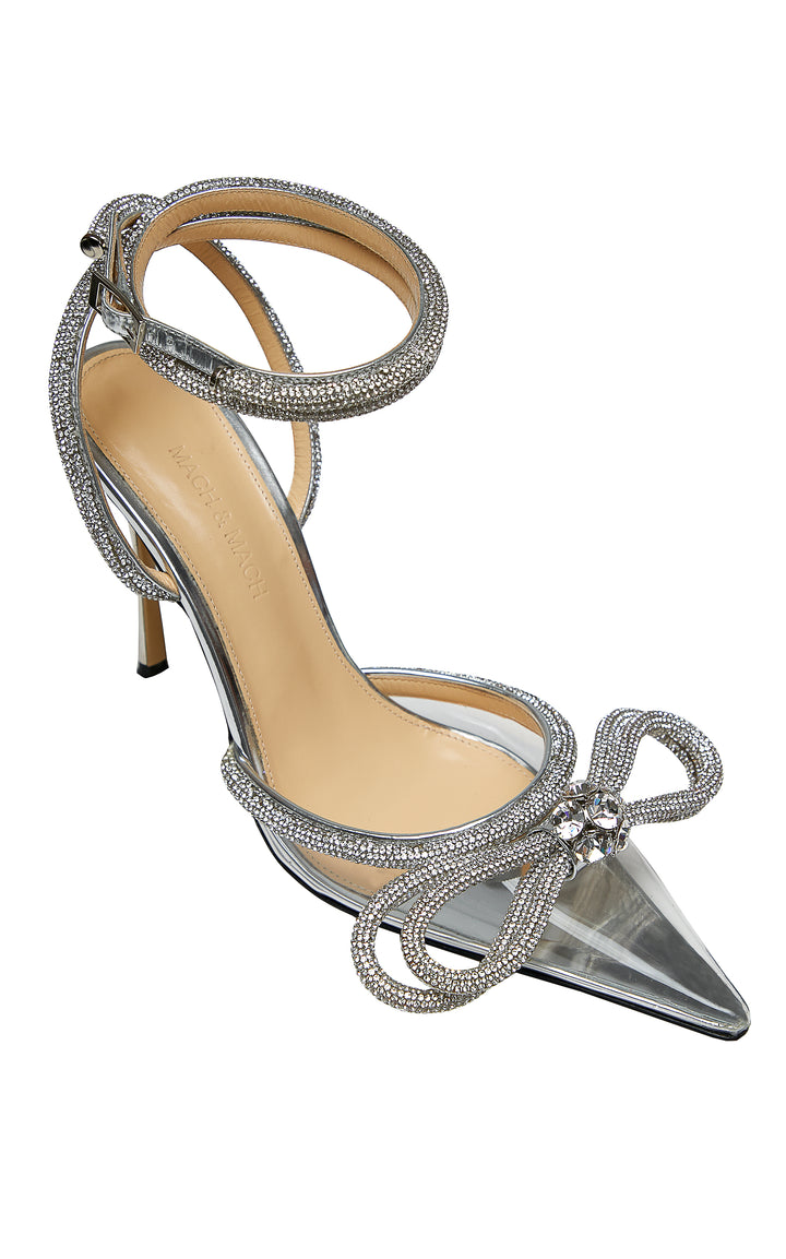 MACH &amp; MACH SILVER CRYSTAL EMBELLISHED PVC PUMPS