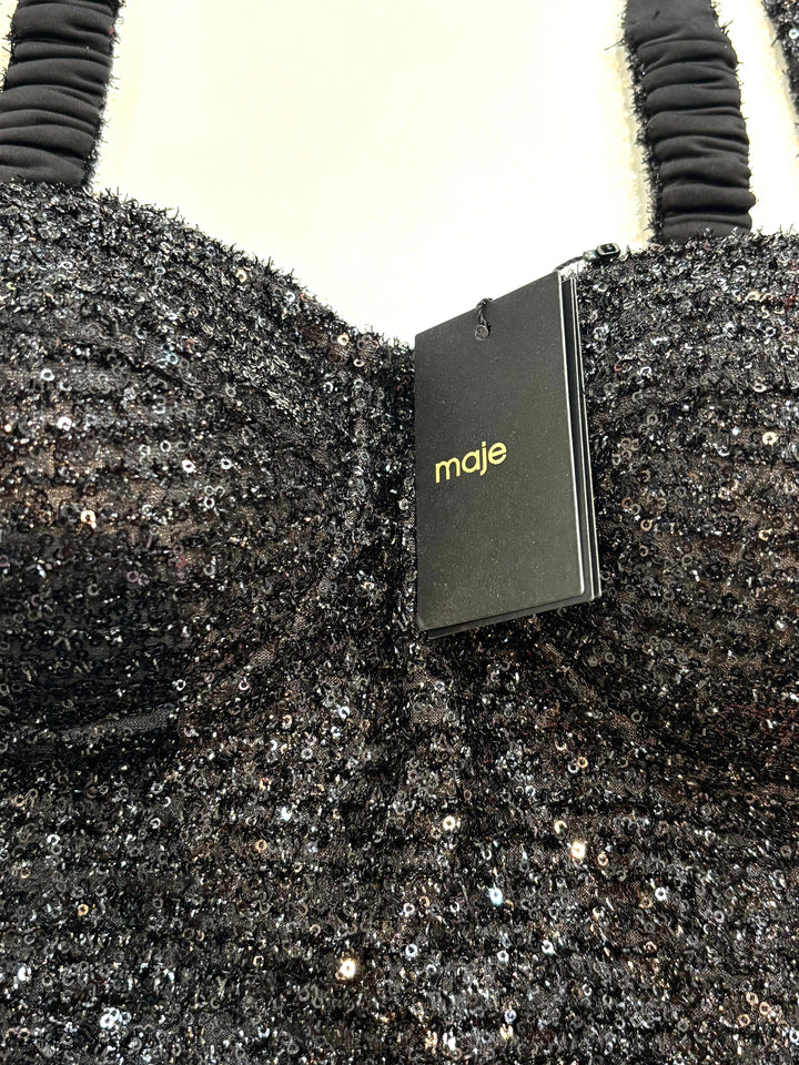 MAJE LARGOT SEQUINED BUSTIER CORSET TOP